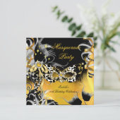 仮装パーティー誕生日ワイルドマスクブラック金ゴールドB 招待状 (スタンド正面)