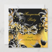 仮装パーティー誕生日ワイルドマスクブラック金ゴールドB 招待状 (正面)