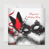 仮装パーティー赤白ブラックマスク 招待状 (正面)