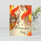 仮装パーティー金ゴールドイエローオレンジクリームマスク 招待状 (スタンド正面)