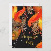 仮装パーティー金ゴールドイエローオレンジブラックマスク 招待状 (正面)