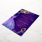 仮装パーティー金ゴールドパープルドレスキンセアニェラ 箔招待状 (回転した状態)