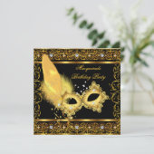 仮装パーティー金ゴールドブラックイエローマスク4 招待状 (スタンド正面)