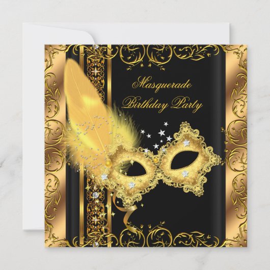 仮装パーティー金ゴールドブラックイエローマスク6 招待状 (正面)