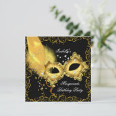 仮装パーティー金ゴールドブラックイエローマスク 招待状 (スタンド正面)