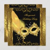 仮装パーティー金ゴールドブラックレオパードマスク 招待状 (正面/裏面)