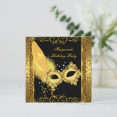 仮装パーティー金ゴールドブラックレオパードマスク 招待状 (スタンド正面)