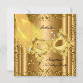 仮装パーティー金ゴールドブロンズイエローマスク 招待状 (正面)