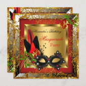 仮装パーティー金ゴールドレッドブラックマスクバラ2 招待状 (正面/裏面)