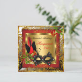 仮装パーティー金ゴールドレッドブラックマスクバラ2 招待状 (スタンド正面)