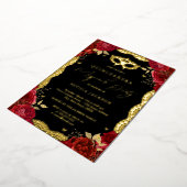 仮装パーティー金ゴールドレッドローズレースキンセアニェラ 箔招待状 (回転した状態)