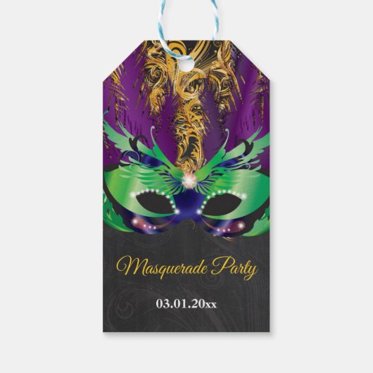 仮装パーティー魔法のナイトグリーンパープル金ゴールド ギフトタグ (裏面)
