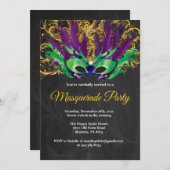 仮装パーティー魔法のナイトグリーンパープル金ゴールド 招待状 (正面/裏面)