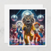 仮装パーティー、ディスコダンスパーティー、ねこ 招待状 (正面/裏面)