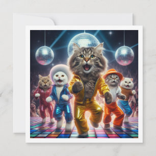 仮装パーティー、ディスコダンスパーティー、ねこ 招待状