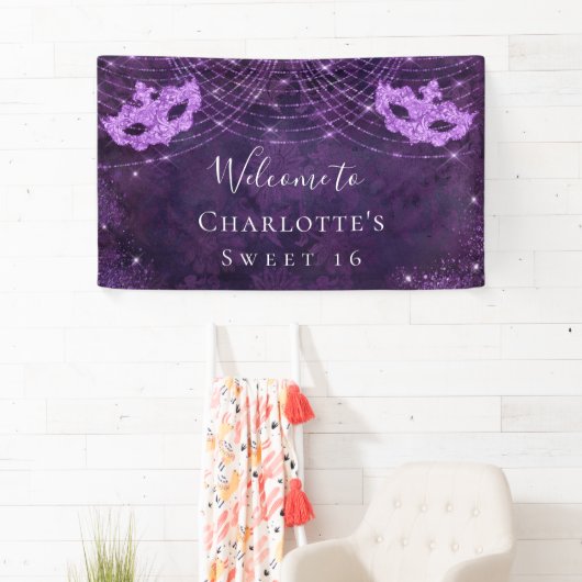仮装パープルグリッターダストスウィート16歳の誕生日 横断幕 (インサイチュ)