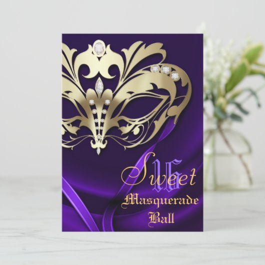 仮装パープルジュエリードスウィート16招待状 招待状 (スタンド正面)