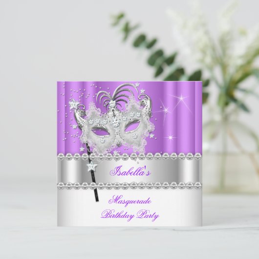 仮装パープルダイヤモンドマスク誕生日パーティー2 招待状 (スタンド正面)