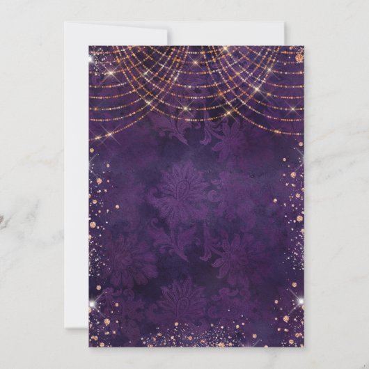 仮装パープルバラ金ゴールドグリッター誕生日パーティー 招待状 (裏面)