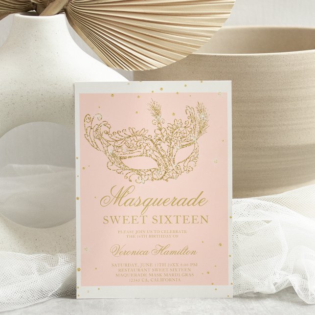 仮装ピンク金ゴールドグリッターマスクバジェットSweet 16 (クリエイターアップロード済み)