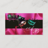 仮装ブラックピンク明るい赤紫色シルクダマスク生地 名刺 (裏面)