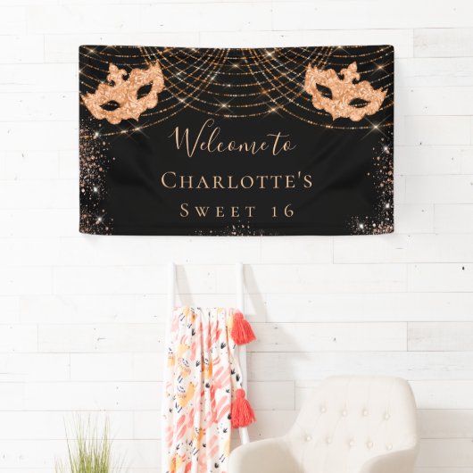 仮装ブラック金ゴールドグリッターダストスウィート16 横断幕 (インサイチュ)
