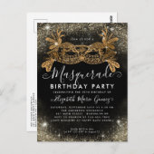 仮装ブラック金ゴールドグリッターダストバースデーパーティー ポストカード (正面/裏面)
