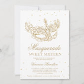 仮装ブラック金ゴールドグリッターマスクスウィート16 招待状 (正面)