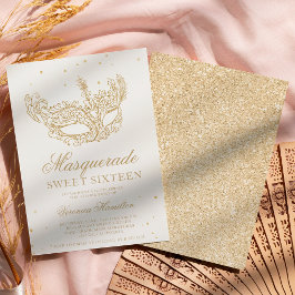仮装ブラック金ゴールドグリッターマスクスウィート16 招待状
