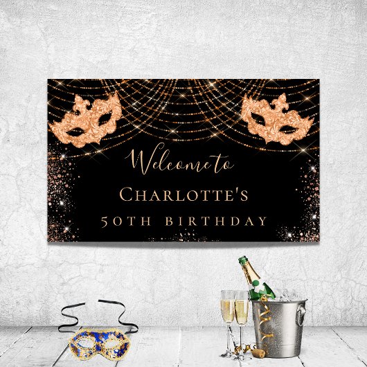 仮装ブラック金ゴールドグリッター誕生会 ポスター