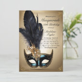 仮装ブラック金ゴールドヴェネツィアマスク50誕生日 招待状 (スタンド正面)