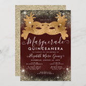 仮装ブルゴーニュレッド金ゴールドグリッターキンセアニェラ 招待状 (正面/裏面)