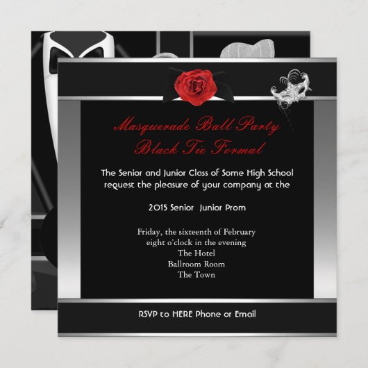 仮装プロムハイスクールダンスシルバーレッド 招待状 (正面/裏面)
