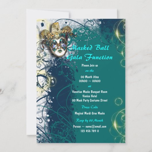 仮装ベネチアンマルディグラのパーティー 招待状 (裏面)