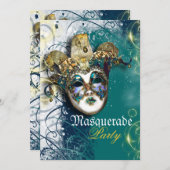 仮装ベネチアンマルディグラのパーティー 招待状 (正面/裏面)