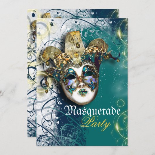 仮装ベネチアンマルディグラのパーティー 招待状 (正面/裏面)