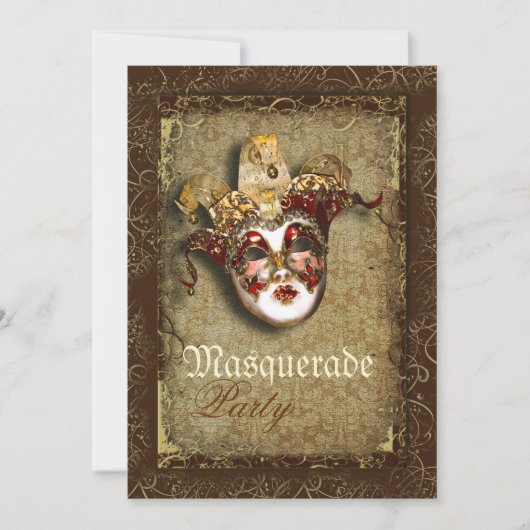 仮装ベネチアンマルディグラのパーティー 招待状 (正面)