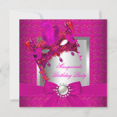 仮装ホットピンクシルバーピンク誕生日パーティー 招待状 (正面)