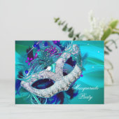 仮装ボールパーティーティール(緑がかった色)ブルーパープルマスクD 招待状 (スタンド正面)