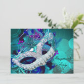 仮装ボールパーティーティール（緑がかった色）ブルーパープルマスクE 招待状 (スタンド正面)