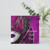 仮装ボールパーティーマスクブラックピンクパープルガール 招待状 (スタンド正面)