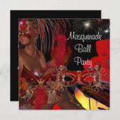 仮装ボールパーティーマスクブラックレッドショガール2 招待状 (正面/裏面)