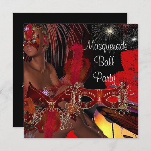 仮装ボールパーティーマスクブラックレッドショガール2 招待状 (正面/裏面)