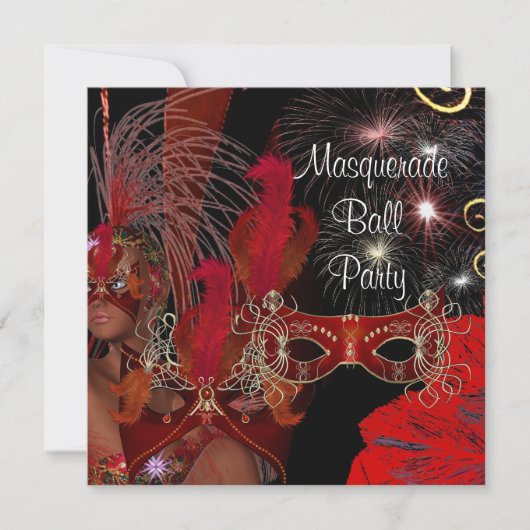 仮装ボールパーティーマスクブラックレッドショーガール3 招待状 (正面)