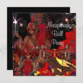 仮装ボールパーティーマスクブラックレッドショーガール 招待状 (正面/裏面)