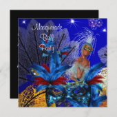 仮装ボールパーティーマスクブルー黄色ShowGirl 招待状 (正面/裏面)