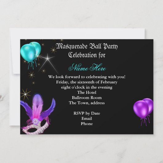 仮装ボールパーティーマスク新年イブパーティー 招待状 (裏面)