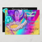 仮装ボールパーティーマスク新年カラフル前 招待状 (正面/裏面)