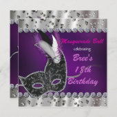 仮装ボールパープルシルバーパーティの招待状 招待状 (正面/裏面)