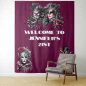 仮装ボールピンクブラックシルバーマスク明るい赤紫色 タペストリー (インサイチュ)